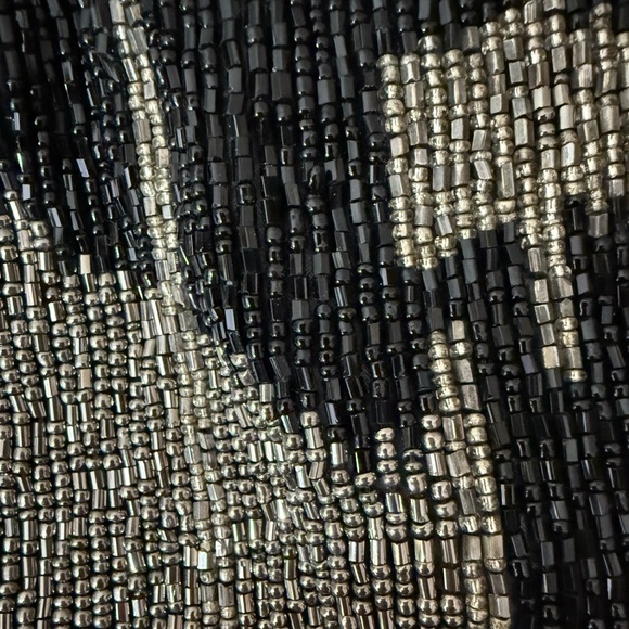 Moyna Black Silver Metallic Floral Seed Beaded Handbag Evening Bag Clutch - Picture 9 of 10